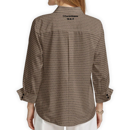 1 Corinthians 13:4-7 Women's Linen Textured Cotton 3/4 Sleeve Shirt