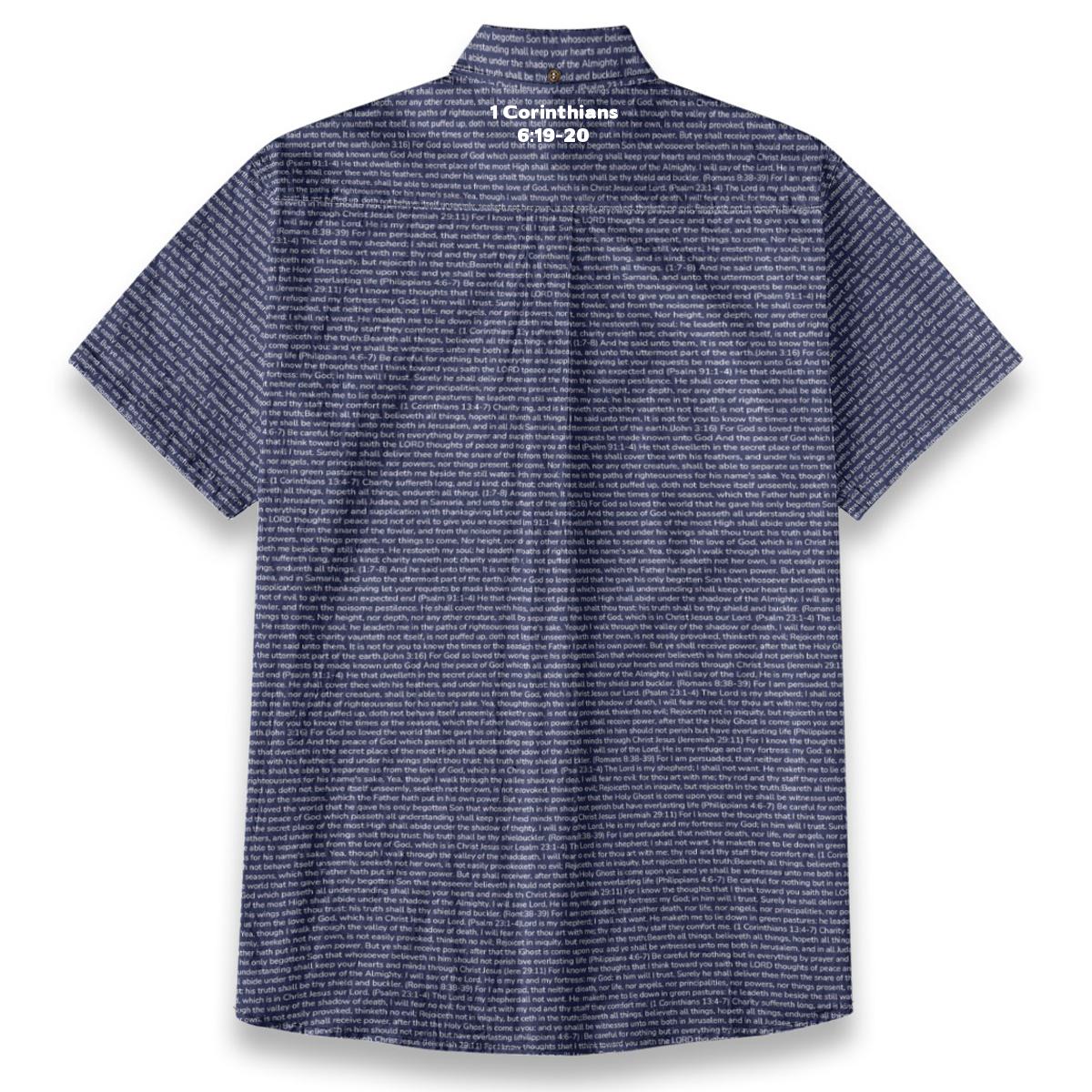 1 Corinthians 6:19-20 Men's Linen Textured Cotton Short Sleeve Shirt