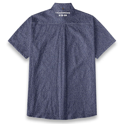 1 Corinthians 6:19-20 Men's Linen Textured Cotton Short Sleeve Shirt