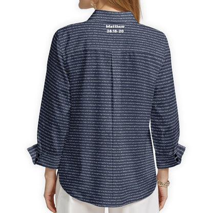 Matthew 28:18-20 Women's Linen Textured Cotton 3/4 Sleeve Shirt