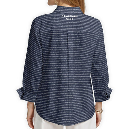 1 Corinthians 13:4-5 Women's Linen Textured Cotton 3/4 Sleeve Shirt