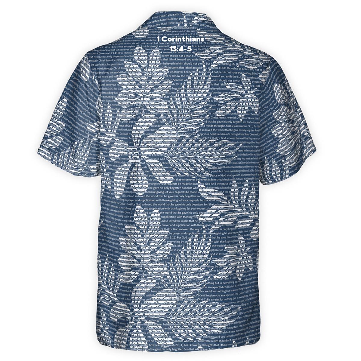 1 Corinthians 13:4-5 Men's Cotton Tropical Floral Scenic Hawaiian Shirt