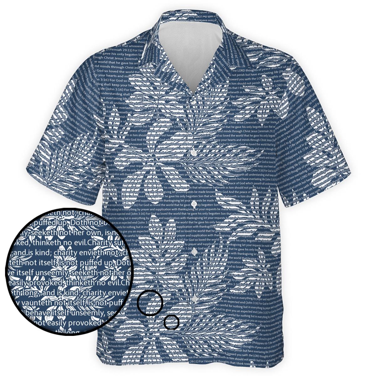 1 Corinthians 13:4-5 Men's Cotton Tropical Floral Scenic Hawaiian Shirt