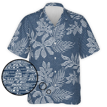 1 Corinthians 13:4-5 Men's Cotton Tropical Floral Scenic Hawaiian Shirt