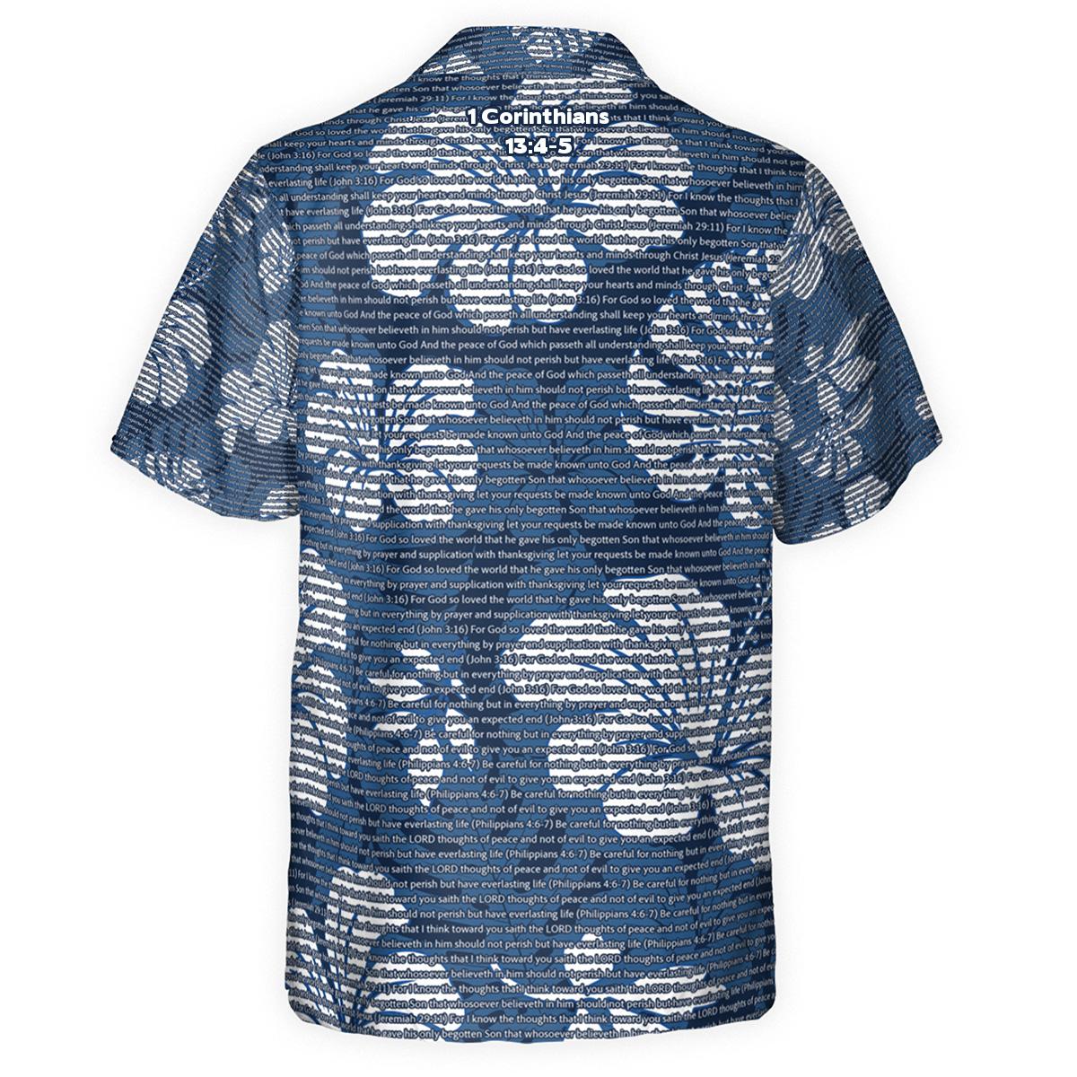 1 Corinthians 13:4-5 Men's Cotton Tropical Floral Scenic Hawaiian Shirt