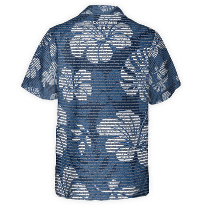 1 Corinthians 13:4-5 Men's Cotton Tropical Floral Scenic Hawaiian Shirt