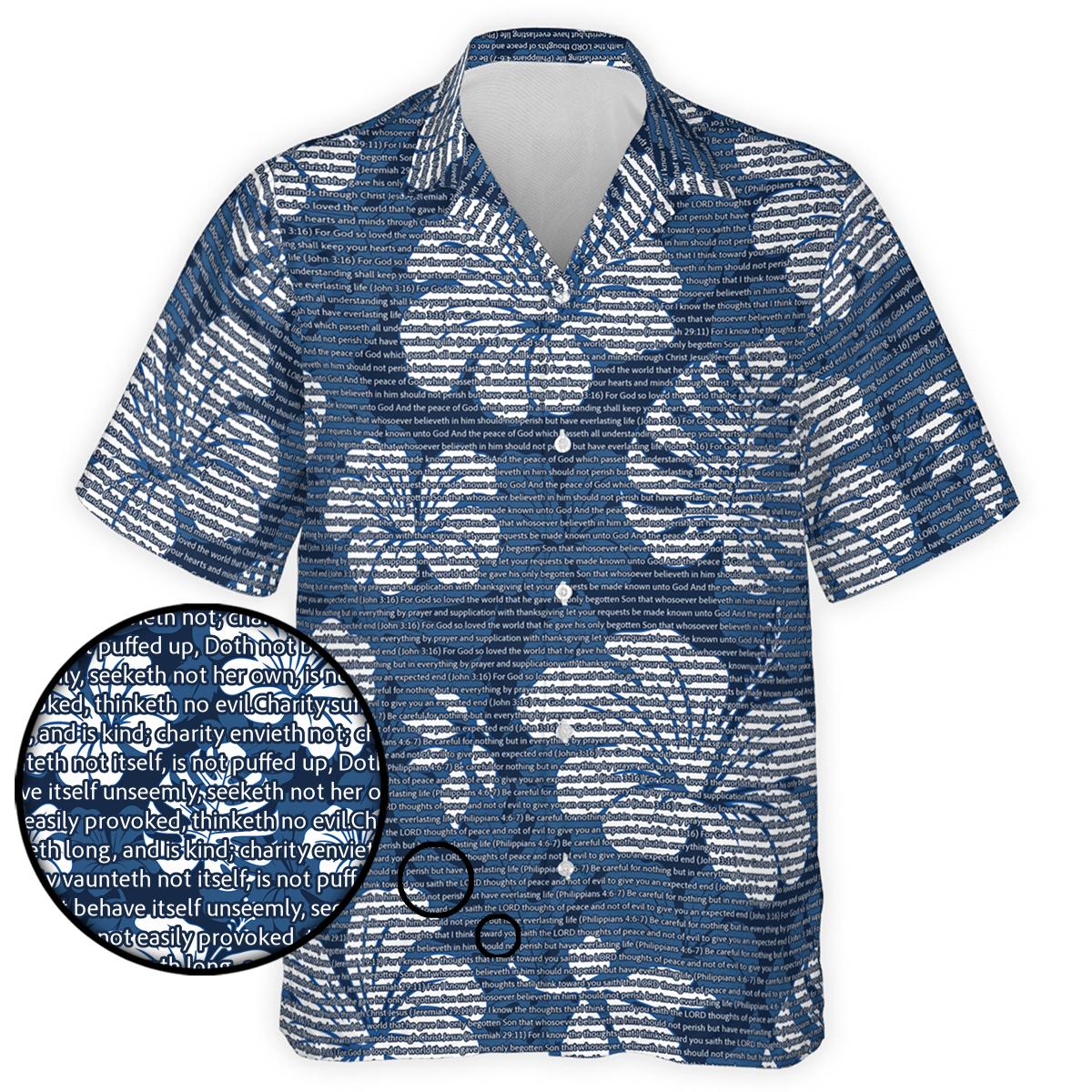 1 Corinthians 13:4-5 Men's Cotton Tropical Floral Scenic Hawaiian Shirt