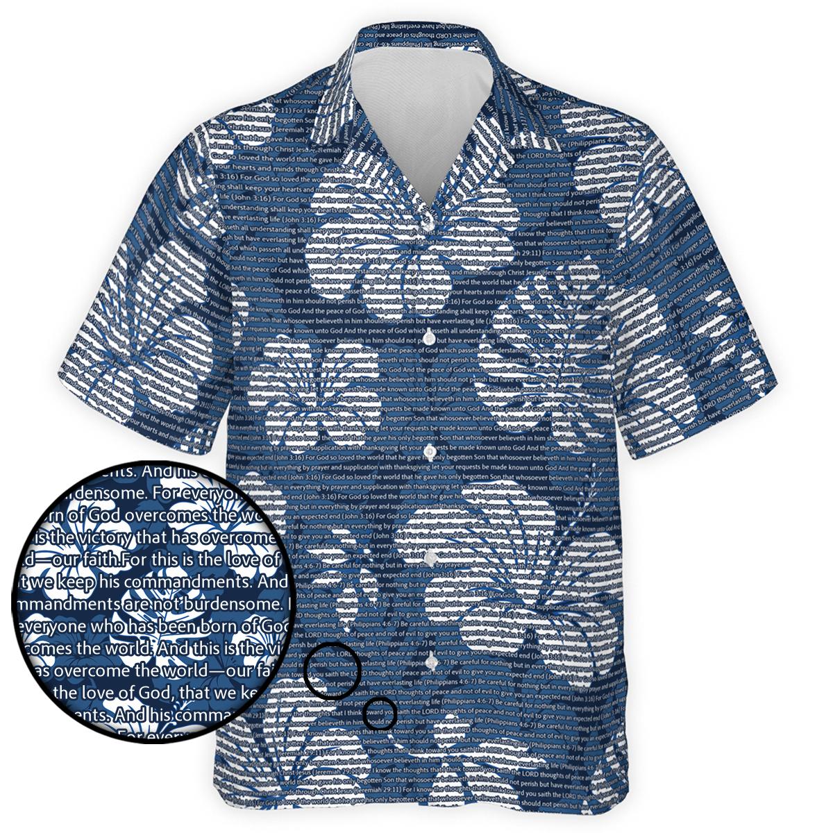 1 John 5:3-4 Men's Cotton Tropical Floral Scenic Hawaiian Shirt