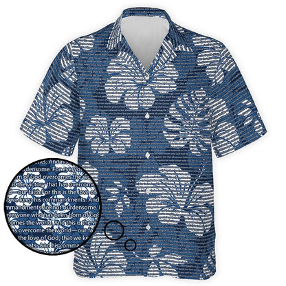 1 John 5:3-4 Men's Cotton Tropical Floral Scenic Hawaiian Shirt