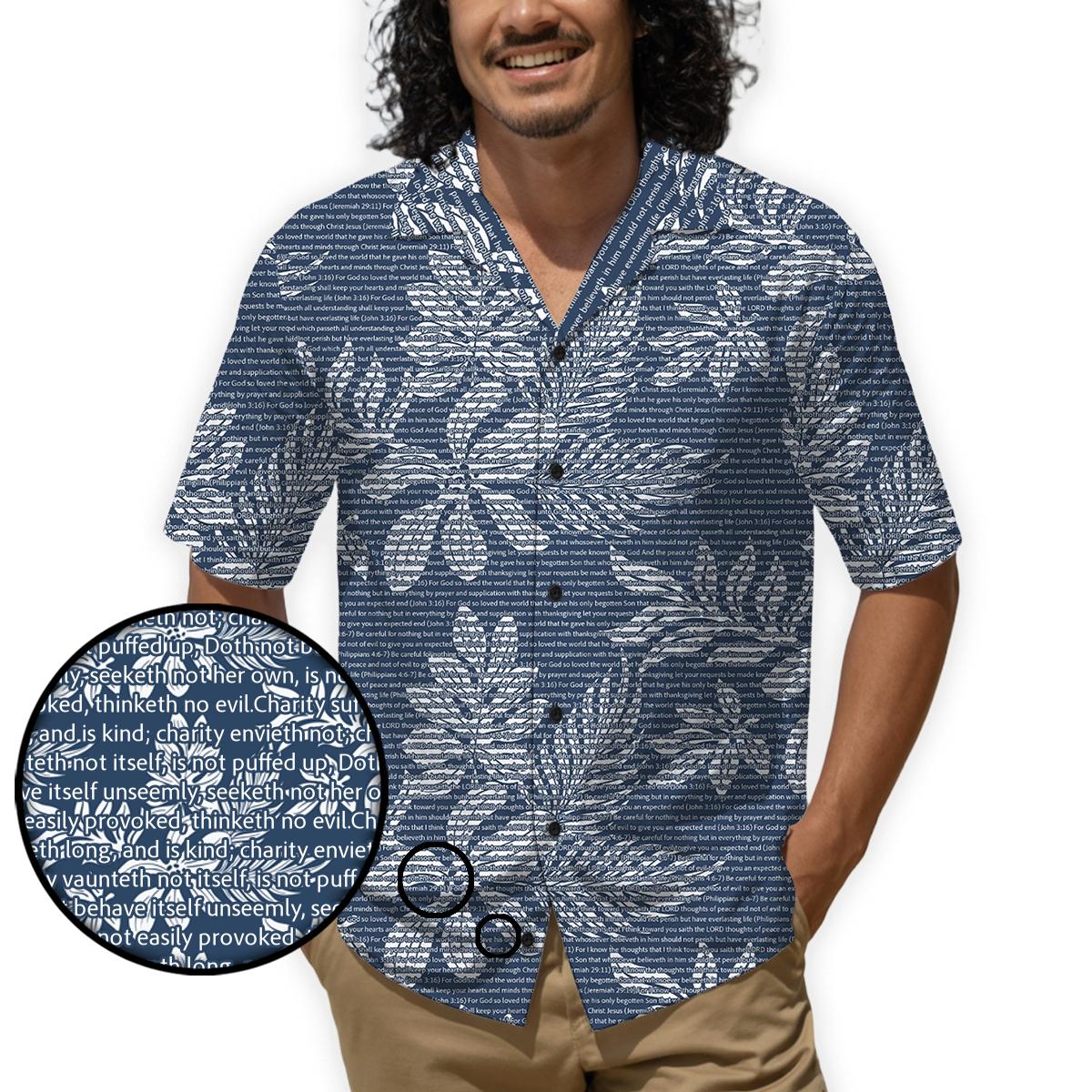 1 Corinthians 13:4-5 Men's Cotton Tropical Floral Scenic Hawaiian Shirt