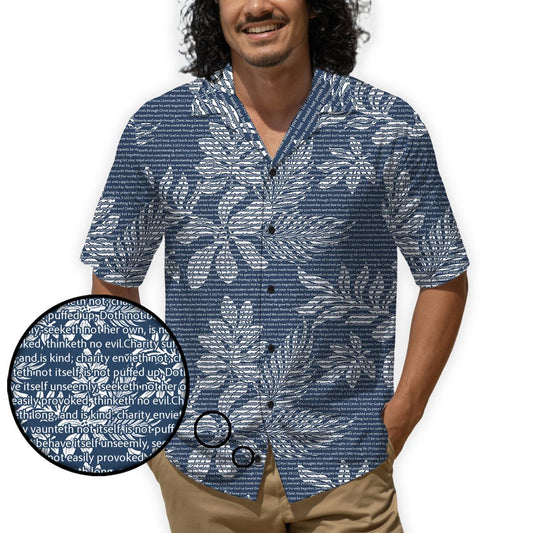 1 Corinthians 13:4-5 Men's Cotton Tropical Floral Scenic Hawaiian Shirt