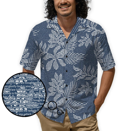 1 Corinthians 6:19-20 Men's Cotton Tropical Floral Scenic Hawaiian Shirt