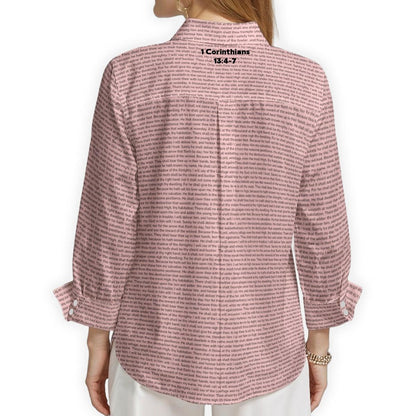 1 Corinthians 13:4-7 Women's Linen Textured Cotton 3/4 Sleeve Shirt