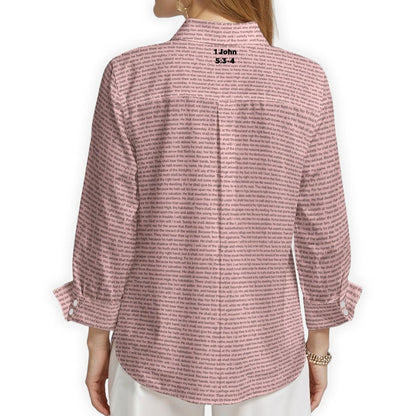 1 John 5:3-4 Women's Linen Textured Cotton 3/4 Sleeve Shirt