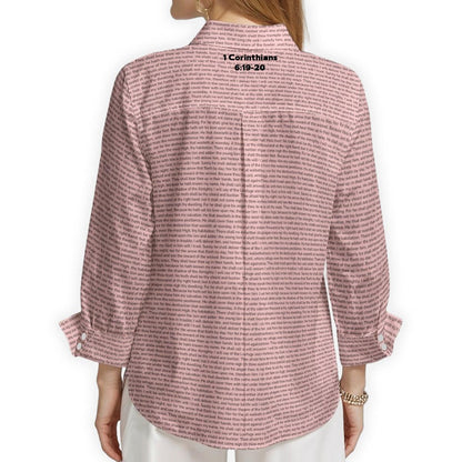 1 Corinthians 6:19-20 Women's Linen Textured Cotton 3/4 Sleeve Shirt