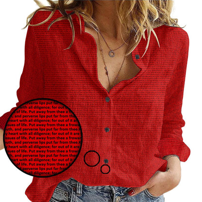 Proverbs 4:23-24 Women's Linen Textured Cotton 3/4 Sleeve Shirt