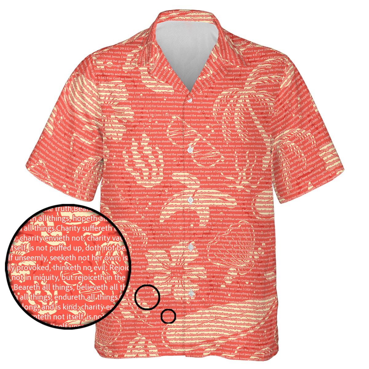 1 Corinthians 13:4-7 Men's Cotton Tropical Floral Scenic Hawaiian Shirt