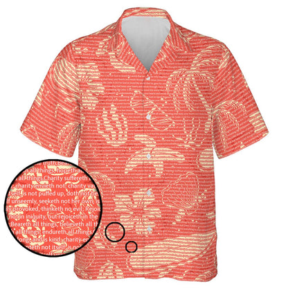 1 Corinthians 13:4-7 Men's Cotton Tropical Floral Scenic Hawaiian Shirt