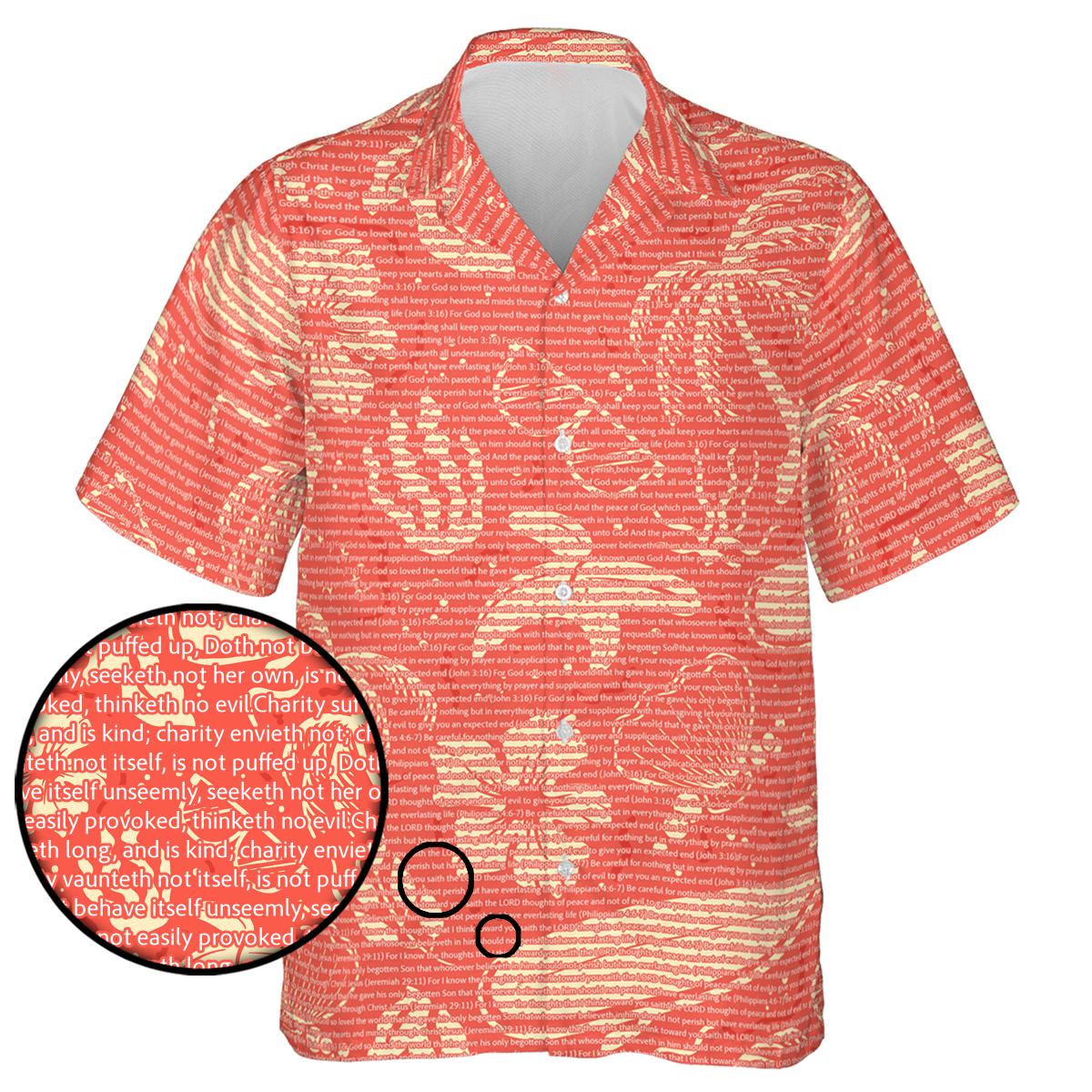 1 Corinthians 13:4-5 Men's Cotton Tropical Floral Scenic Hawaiian Shirt