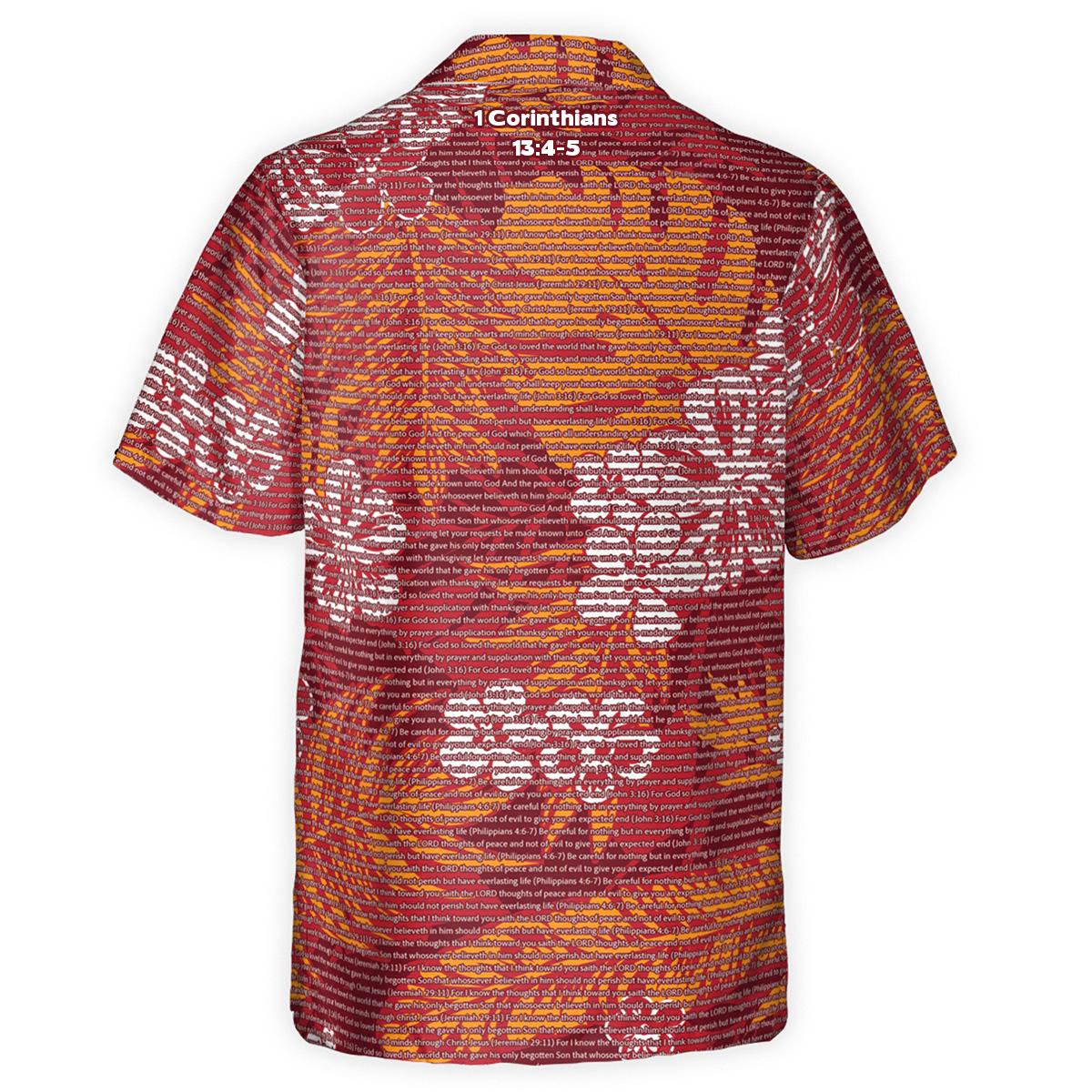1 Corinthians 13:4-5 Men's Cotton Tropical Floral Scenic Hawaiian Shirt