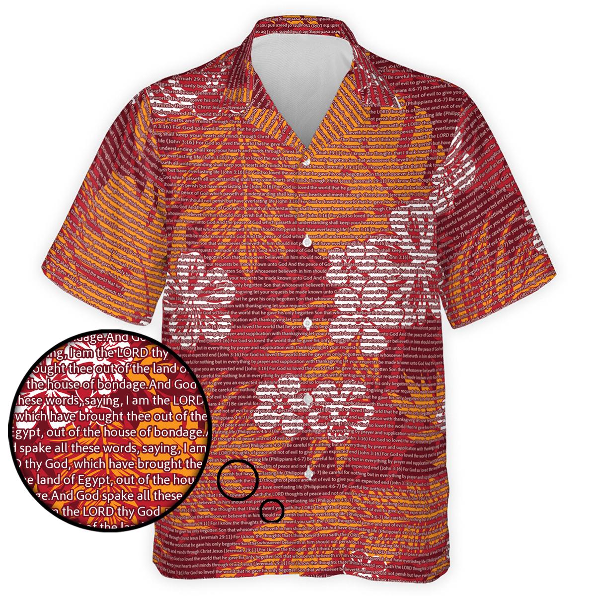 Exodus 20:1-2 Men's Cotton Tropical Floral Scenic Hawaiian Shirt
