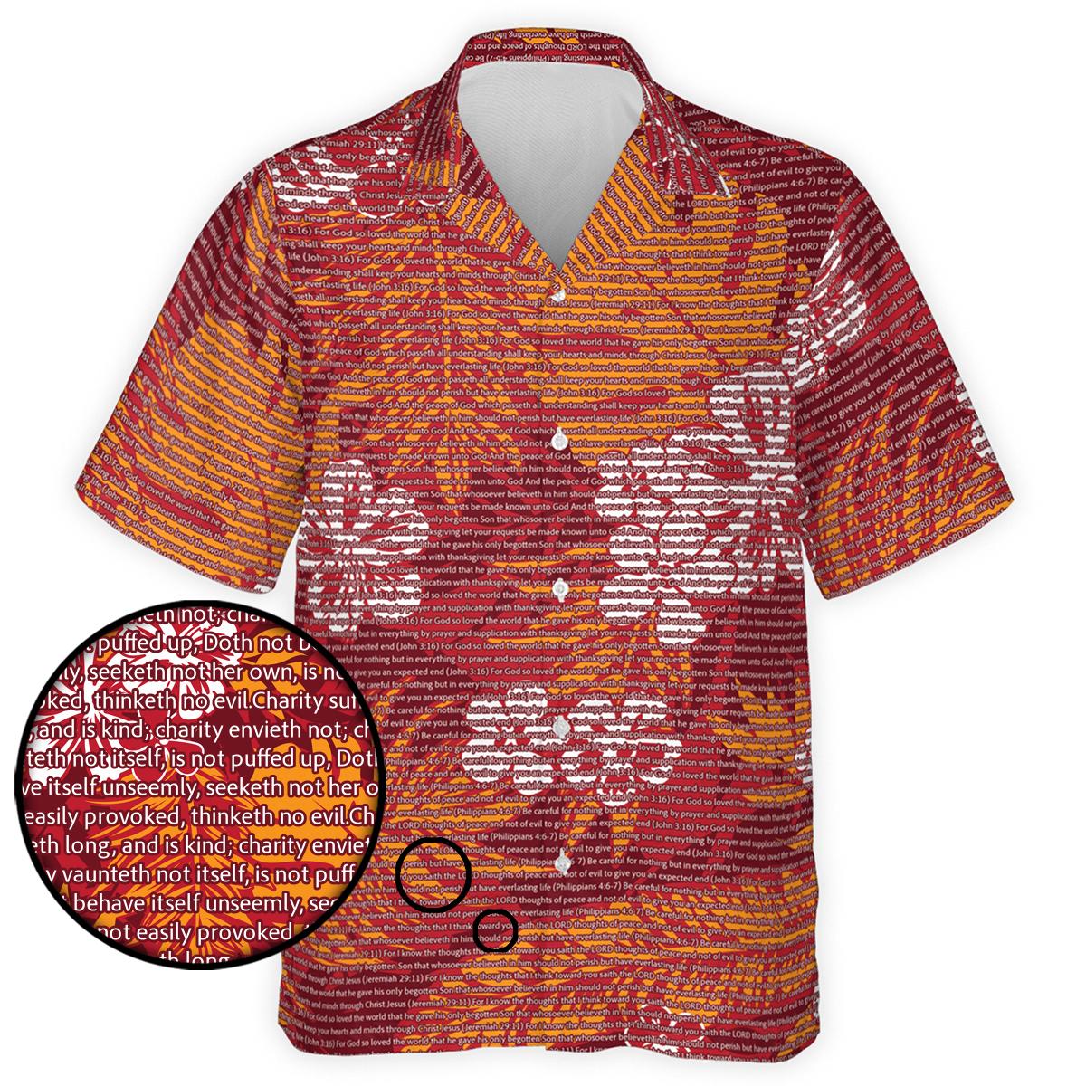 1 Corinthians 13:4-5 Men's Cotton Tropical Floral Scenic Hawaiian Shirt