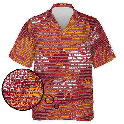 1 Corinthians 13:4-5 Men's Cotton Tropical Floral Scenic Hawaiian Shirt
