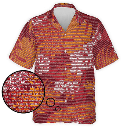 Philippians 3:13-14 Men's Cotton Tropical Floral Scenic Hawaiian Shirt