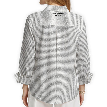 1 Corinthians 13:4-5 Women's Linen Textured Cotton 3/4 Sleeve Shirt